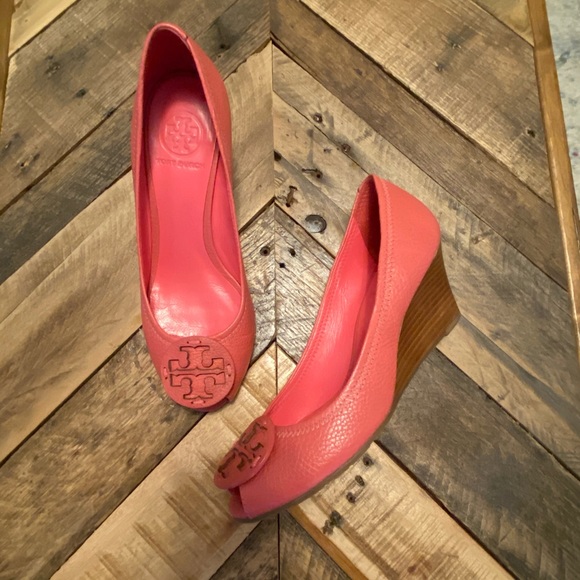 Tory Burch Shoes - Tory Burch pink peep toe wedges